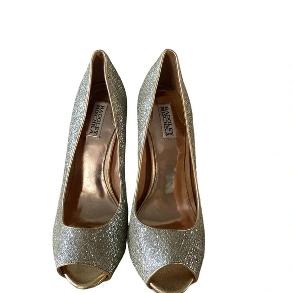 Badgley Mischka Leather Gold Pumps size 10M - Picture 4 of 11